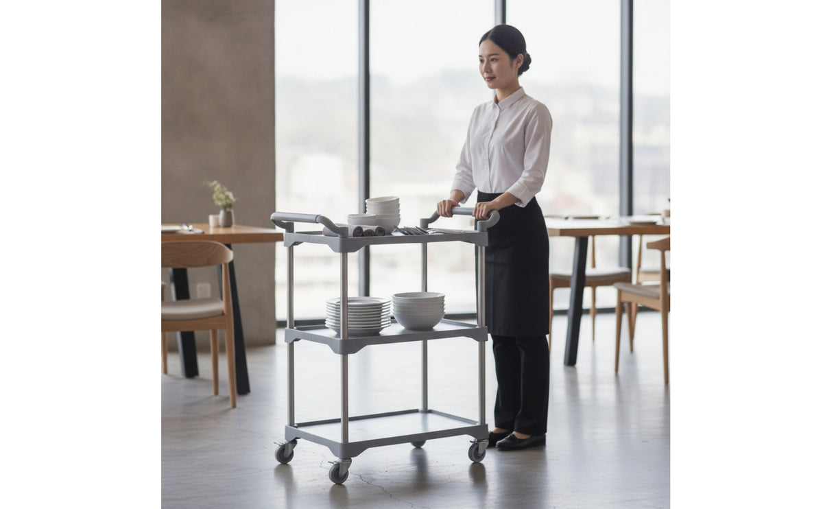 Commercial 3-Tier Rolling Cart Heavy-Duty Mobile Service Cart Sturdy Easy to Clean for Restaurants, Hotels