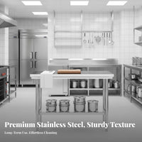 Stainless Steel Work Table Easy to Clean Restaurant Cutting Table Rust Resistant Kitchen Furniture for Caterers, Chefs, Bakery, Workshop, Laundry Room