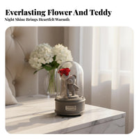 Romantic Radiance Eternal Blossom Bear Lamp Gift Box Included Blossom Glass Dome Bluetooth Speaker Battery Operated for Women, Anniversary