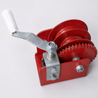 Burgundy Metal Single Drum Winch, 35cm Hand Crank Trailer Winch with Ratchet Lock, Powder Coated for Lifting Heavy Components