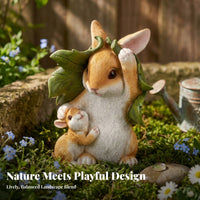 Tan and White Garden Bunny Sculpture Gift Idea Decor Piece Resin Bunny Statue Garden Rabbit Ornament