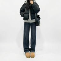 Plus Size Fleece Lined Jeans for Women, High Waist Wide Leg Denim, Warm Loose Fit Straight for Cold Weather, Thick Thermal