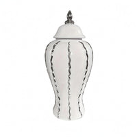 Lidded Ceramic Jar Wavy Vertical Accents Decorative Ceramic Jar Multifunctional Home Decor