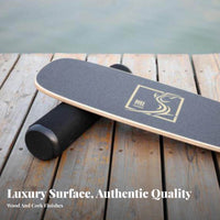Wooden Balance Board with Roller Stoppers Deck and Roller Balance Board Non-Slip Surface Fitness Equipment for Workout, Home Gym, Standing Desk