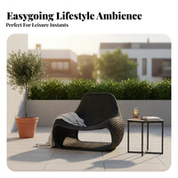 Minimalist Design Low-Profile Woven Chair Weather-Resistant Woven Scoop Armchair Breathable Weave Seating Furniture Handwoven for Adults, Homeowners, Book Lovers, Balcony, Garden, Sunroom, Lounge Area