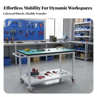 Locking Wheels Anti-Static Mobile Workbench Long-Lasting Steel Frame Mobile Work Bench Wear-Resistant Rolling Tool Cart Easy Assembly for Mechanics, Technicians, Laboratory Workers, Laboratoryoratory Oratory, Repair Shop, Warehouse, Job Sites
