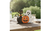 Freestanding Pumpkin Ghost Cat Sign Indoor Halloween Tabletop Decoration Holiday Wooden Halloween Centerpiece Autumn for Mantel