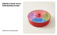 Easy to Clean Rotating Candy and Nut Dish Multi-Purpose Rotating Snack Tray with Lid Elegant Design for Party Hosts, Holiday Gatherings