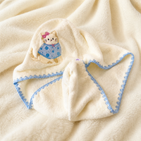 Cartoon Cat Coral Fleece Hair Drying Towel Set - Super Absorbent Quick Dry Turban, Cap, or Bath Towel