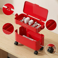 Multi-functional Household Power Strip Storage Box with Wheels, Double-Layer Desktop Cable Organizer for Living Room