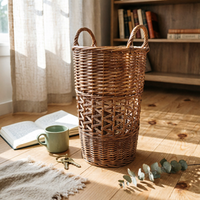 Tall Wicker Basket Built-in Handles Handwoven Basket Material