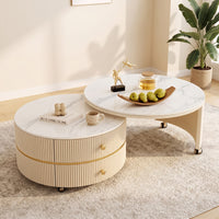 Nesting Coffee Table with Drawers Fully Assembled Round Nesting Coffee Table No Installation Needed for Apartment