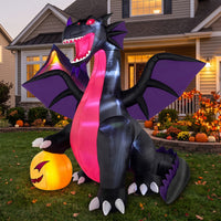 Inflatable Dragon with Pumpkin Lighted Inflatable Dragon Outdoor Yard Decoration for Homeowners, Lawn