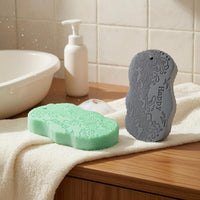2 Pieces Embossed Body Scrub Sponge Water-Absorbing PVA Scrub Sponge Textured Bath Loofah with Hanging Loop Soft for Shower