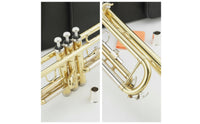 Gold Lacquered Trumpet with Cleaning Kit Three-Valve Trumpet with Hard Case Long-Lasting Brass Instrument Portable for Beginners, Practice