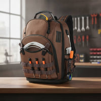 Multi-Pocket Tool Backpack Padded Tool Bag Backpack Long-Lasting Work Pack Adjustable for Electricians, Technicians, Job Site