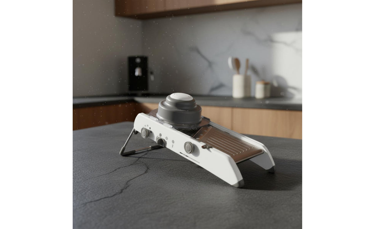 Multifunction Stainless Steel Mandoline Cutter Adjustable Vegetable Cutter with Safety Pusher Foldable Manual Vegetable Cutter Compact for Home Cooks, Meal Prep, Kitchen Countertop