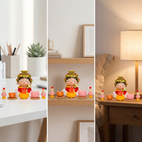 Cartoon Figure with Altar Compact Buddha Statue with Base Small Miniature Altar Set for Buddhists, Collectors, Desk, Office