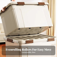Wheeled Storage Trunk Large Capacity Organizer Box secure closureed Lid Stackable Container for Homeowners, Families, Bedroom, Moving House, Basement
