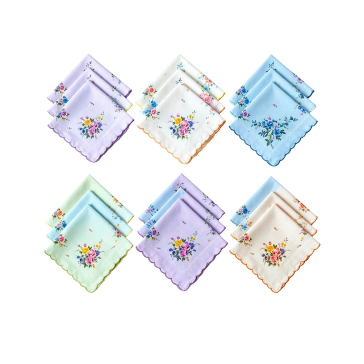 18 Pieces Handkerchief with Edges Floral Handkerchief with Edge Soft Facial Cloths for Women, Weddings
