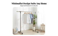 Freestanding Design Adjustable Costumer Stand Mobile with Rolling Casters Wheeled Single Clothing Rack Lockable casters Laundry Supply for households, Apartment Dwellers, Students, Bedroom, Balcony, Dorm Room