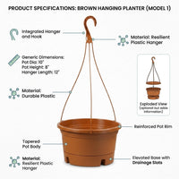 Plant Pots and Hanging Basket for Flower Pots, Textured Terracotta Wall Planter with Chains, Indoor Plant Display, Water Saving Fence Planters