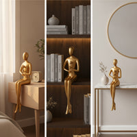 Gilded Gold Faceless Human Figurine Minimalist Resin Figurine Nordic Shelf Ornament Modern for Bookshelf, Entryway, Living Room, Office