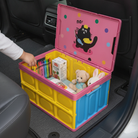 Portable Collapsible Storage Bin with Wooden Lid for Camping, Car Trunk Organizer, Handheld Basket