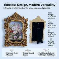 Picture Frame with Ornate Embossed Relief Design for Wall Hanging or Tabletop, Vintage Resin Home Decoration for Family Photos, Classic Display