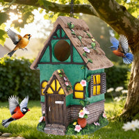 Cottage Birdhouse Hand-Painted Dwelling Birdhouse Easy to Clean Decorative Bird House for Outdoor