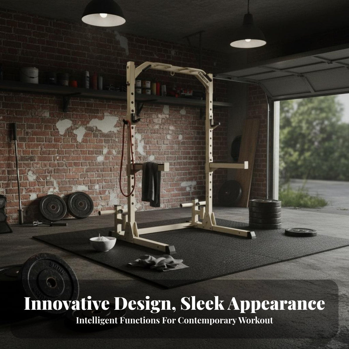 Squat Rack Full Body Workout Multi-Function Power Cage Built-in Barbell Plate Storage Multi-Function Squat Stand for Weightlifters, Bodybuilders