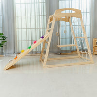 Climbing Frame with Slide Wood Indoor Jungle Gym with Slide Sturdy Wooden Climbing Structure for Children, Playroom, Home, Bedroom