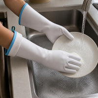 Nitrile Household Gloves for Kitchen Cleaning and Dishwashing, Thickened Plush Lined Waterproof Protective Gloves