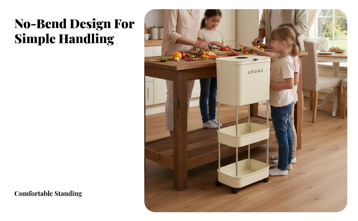 Kitchen Trash Can with Shelves Wet-Dry Separation Rolling Kitchen Cart Large Capacity Rolling Utility Cart for Pantry, Lavatory
