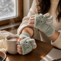 Women's Winter Warm Plush Rabbit Fingerless Gloves