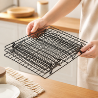 Foldable Cooling Rack for Cakes, Lattice Pattern Cooling Rack, Nonstick Heavy Duty Cookie Cooling Rack for Baking, Matte Black Rust Resistant
