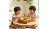 Handwoven Woven Fruit Basket with Lid Rattan-Style Divided Basket with Lid Low-Height Woven Organizer with Cover Square for Dining Table, Kitchen, Living Room