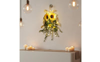 Rustic Design Artificial Eucalyptus and Sunburst Flower Teardrop Handmade Look Hanging Sunburst Flower Arrangement Lighted Option Available