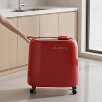 Slim Trash Can with Press Lid Wheeled Trash Bin with Wheels Waste Basket Space-Saving for Bathroom, Toilet