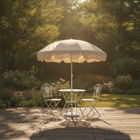 Freestanding Umbrella with Fringed Canopy Outdoor Patio Umbrella Vintage-Inspired Fringe Sunshade Tassel for Garden, Backyard, Market Stall