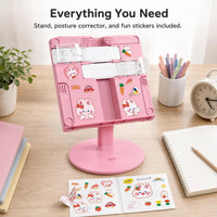 Adjustable Ergonomic Book Stand for Kids, Portable Desktop Reading Holder for Students, Document Holder with Page Clips