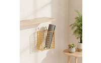 Metal Grid Wall Basket with Hooks Multipurpose Metal Wire Hanging Basket Space-Saving Organizer for Kitchen, Washroom, Closet