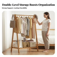 Multi-Functional Self-Standing Standing Garment Rack Multifunctional Self-Standing Standing Clothes Rack with Shelf Space Saving Bamboo Coat Stand Easy Assembly for Apartment Dwellers, Students, Renters, Bedroom, Dorm Room, Dormitory, Entryway