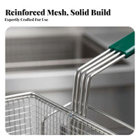 Front Hook Design Deep Fryer Basket Rust-Proof Stainless Steel Mesh Basket Heat Resistant Stainless Steel Frying Colander Large Capacity for Chefs, Restaurant