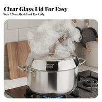 Visible Cooking Stainless Steel Wok Lid Anti-Scald Handle High Dome Glass Lid Locks in Flavor and Moisture for Steaming, Simmering, Stovetop
