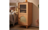 Wooden Cabinet with Rattan Door Boho Rattan Storage Cabinet Freestanding Credenza for Living Room, Entryway, Apartment