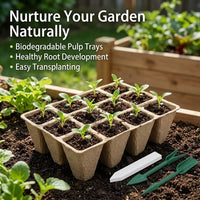 12 Cell Seedling Trays, Biodegradable Paper Pulp Pots, Plant Propagation Trays with Gardening Labels, Small Garden Tools Included