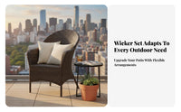 Rattan Chair and Table Set Waterproof Wicker Furniture Set with Glass Top Table Sun-Resistant Wicker Armchair for Homeowners, Garden, Hotel, Courtyard