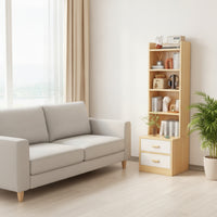Narrow Bookcase with Drawers Space-Saving Cabinet with Shelves and Drawers Bedside Cabinet with Shelves for Bedroom, Small Areas, Living Room