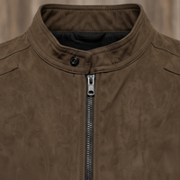 Men's Suede Leather Jacket Stand Collar Casual Slim Fit Motorcycle Coat